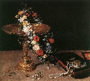 BRUEGHEL, Jan the Elder Still-Life with Garland of Flowers and Golden Tazza fdg oil painting on canvas